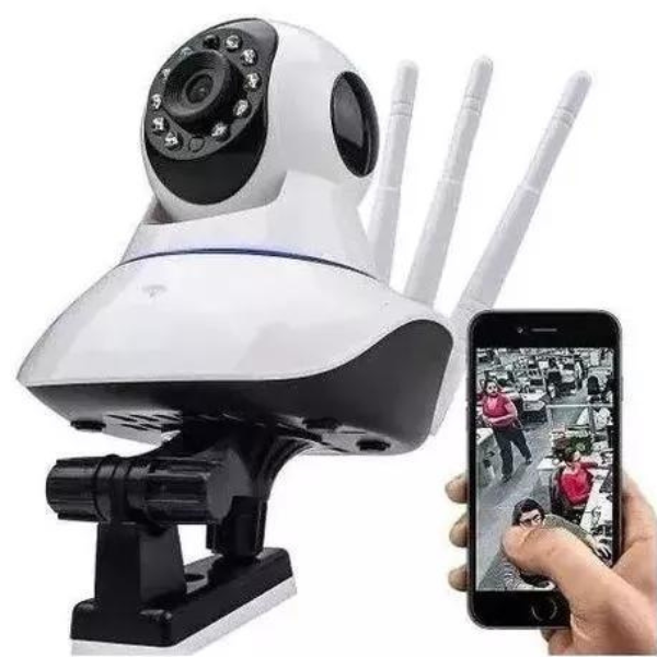 Câmera Ip Sem Fio 360° 3 Antenas HD Wifi Visão Noturna Alarme