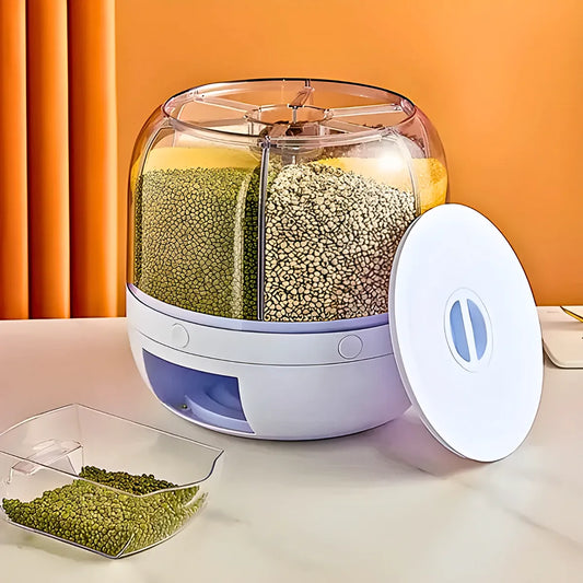 Dispenser De Alimentos e Grãos Giratório Com 6 Divisões