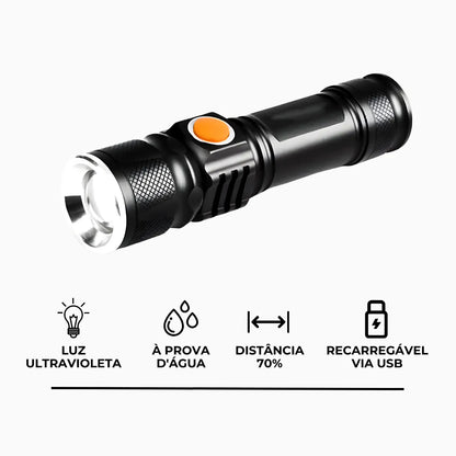 Lanterna Recarregável USB Luz Negra UV