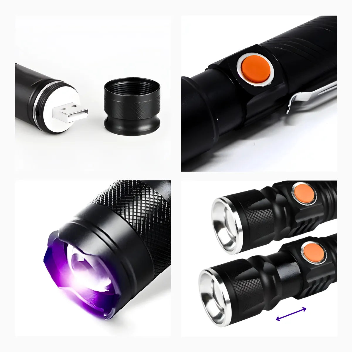 Lanterna Recarregável USB Luz Negra UV