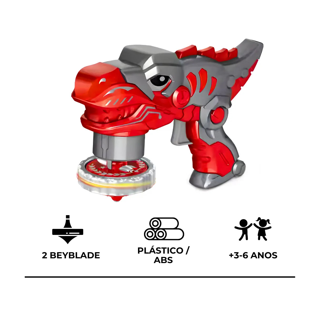 Brinquedo Beyblade Batalha Dinossauro Lançador De Disco
