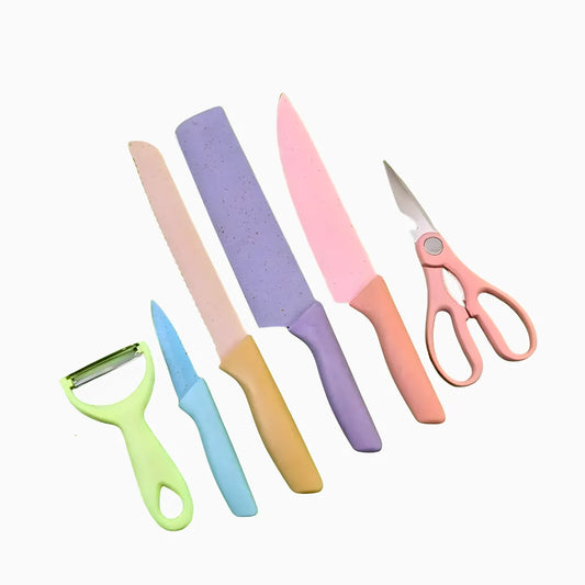 Conjunto de Facas 6 Peças Aço Deslizante Colorido Multifunci