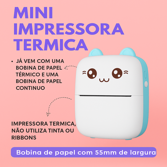 Mini Impressora Térmica Portátil Azul